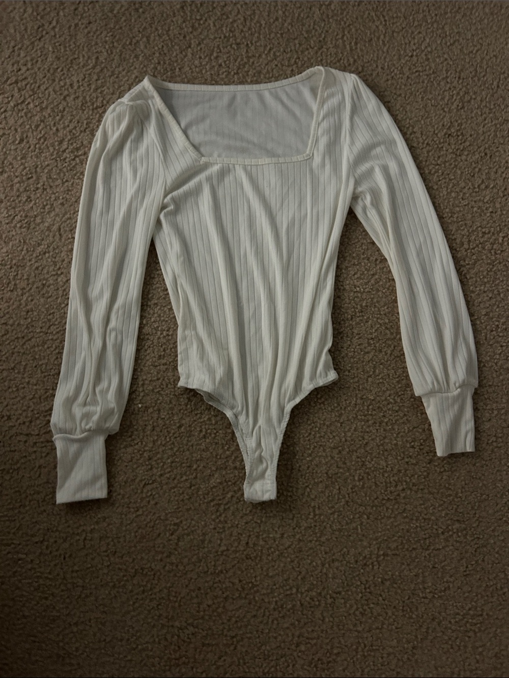 Ribbed Square Neck Long Sleeve White Bodysuit